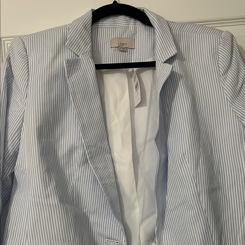 LOFT Pinstripe Blazer in Blue and White